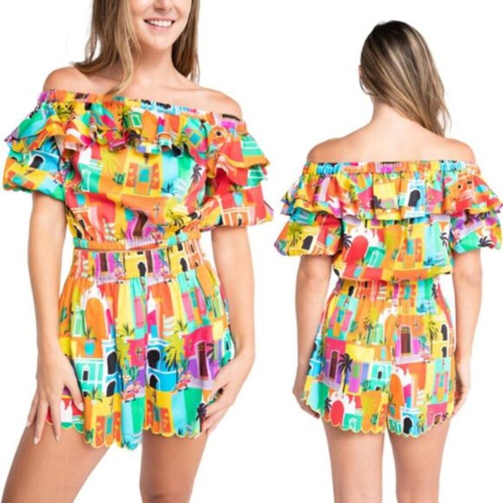 NEW Alden Adair Off The Shoulder Sarah Top Casablanca Multicolor Size: Medium